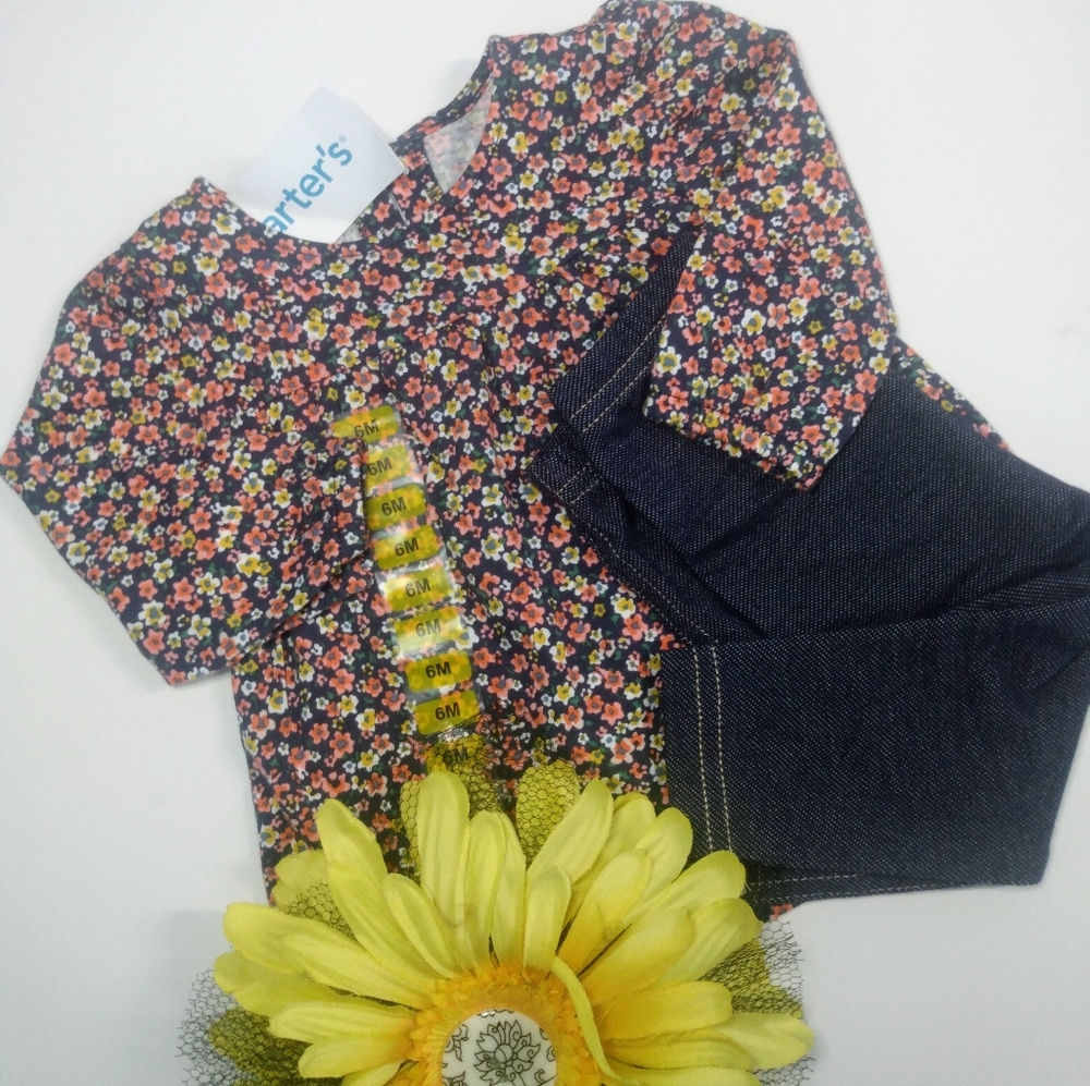 Floral shirt and jean colored leggings